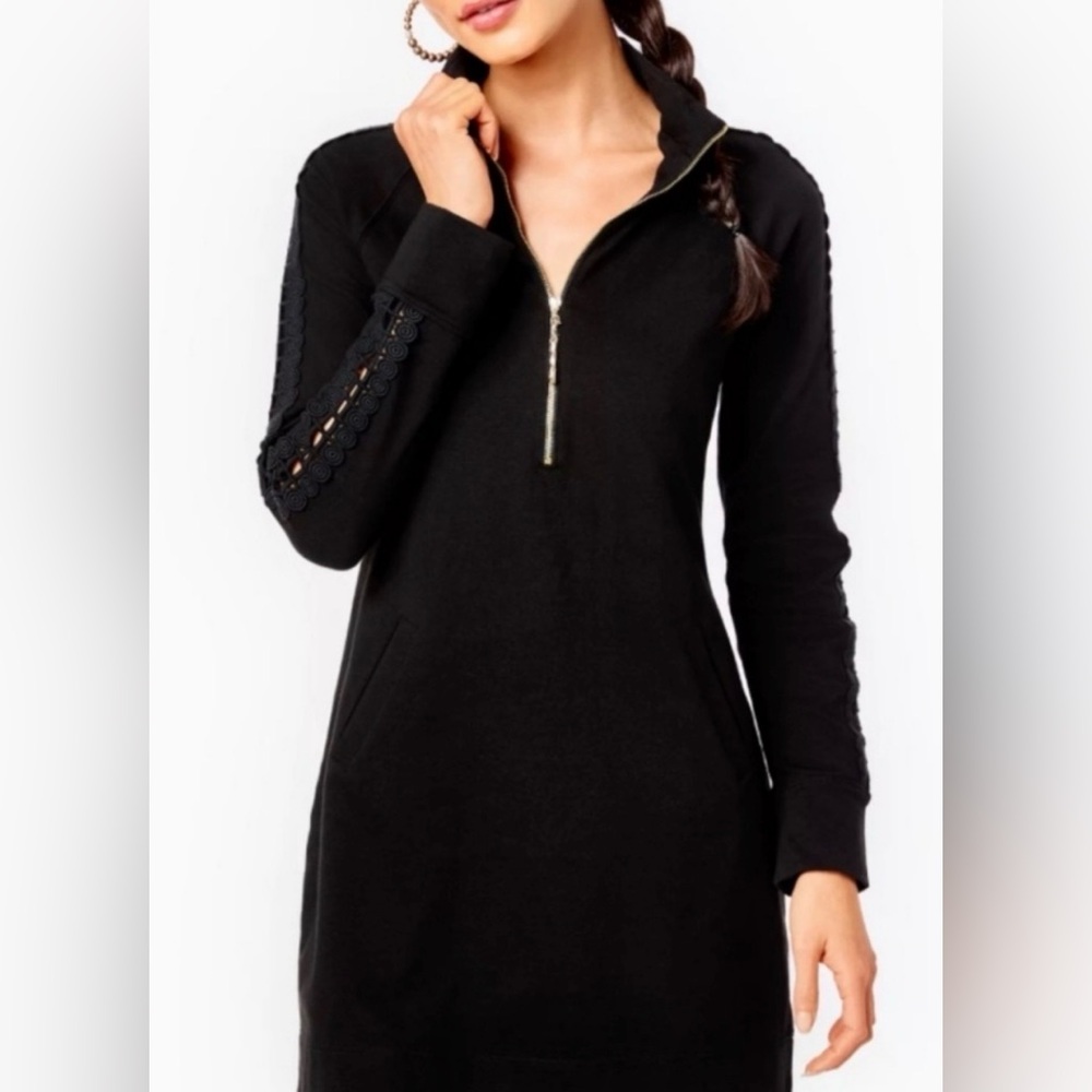 Lilly Pulitzer Womens Black Popover Eyelet Skipper Dress Sz Med Pockets Onyx - Picture 4 of 12